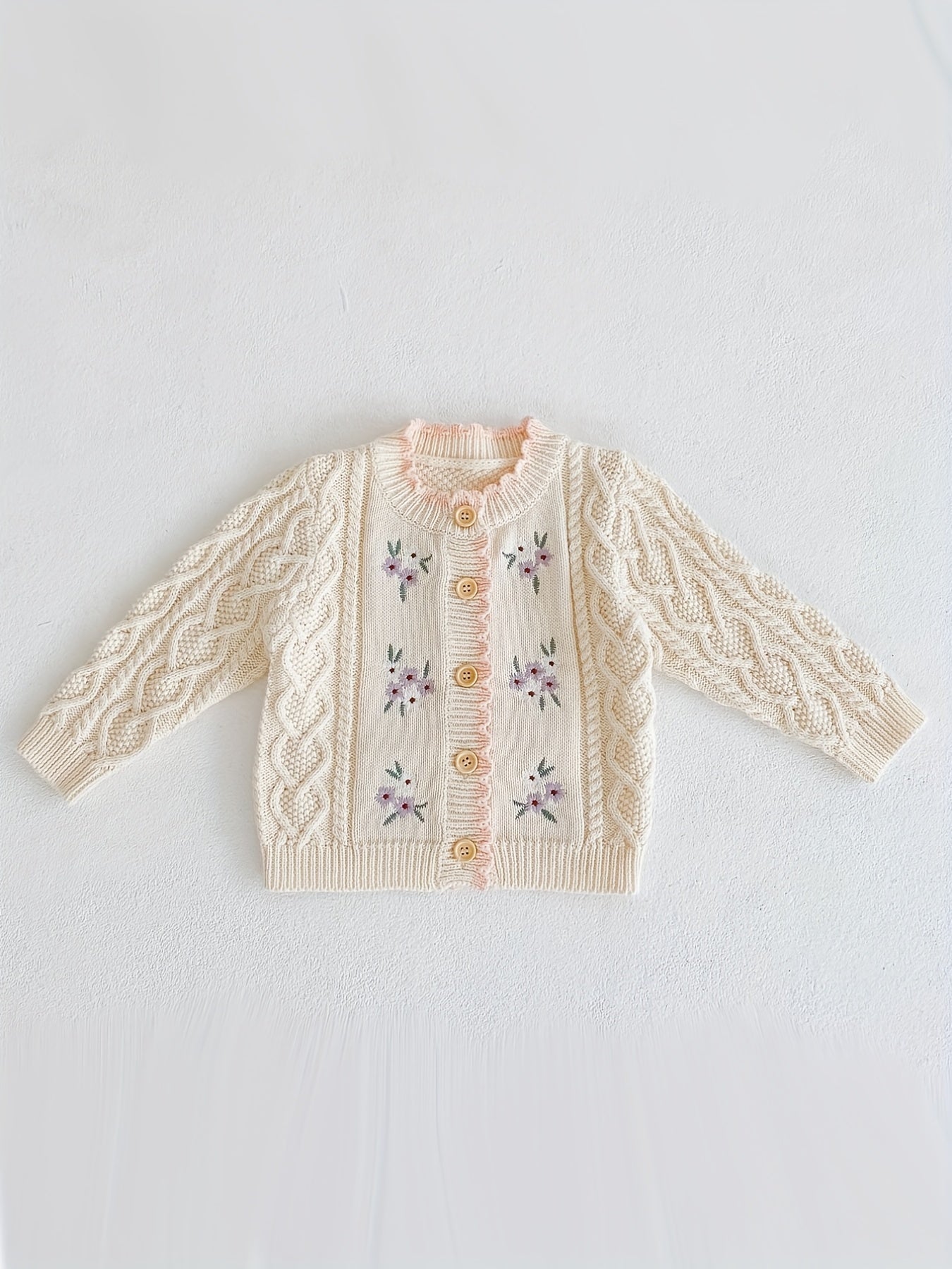 Kids Small Flower Embroidered Cotton Knitted Cardigan