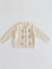 Kids Small Flower Embroidered Cotton Knitted Cardigan