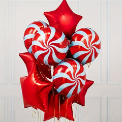 Red Green Windmill Candy Star Balloons - Christmas Party Decorations