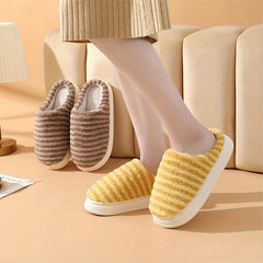 Women's Stripe Pattern Fuzzy Slippers Plush Lined Indoor Shoes