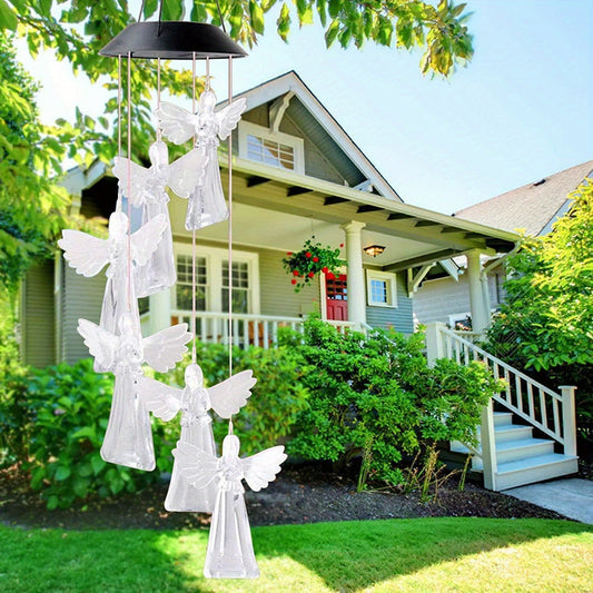 Solar Angel Wind Chime with LED Light for Home and Garden Decor