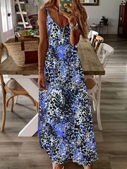 Sexy Tie Dye V Neck Spaghetti Dress Women's Clothing