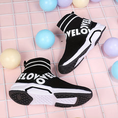 Boy's Slip On Sock Shoes Breathable Woven Knit Sneakers For Outdoor Walking