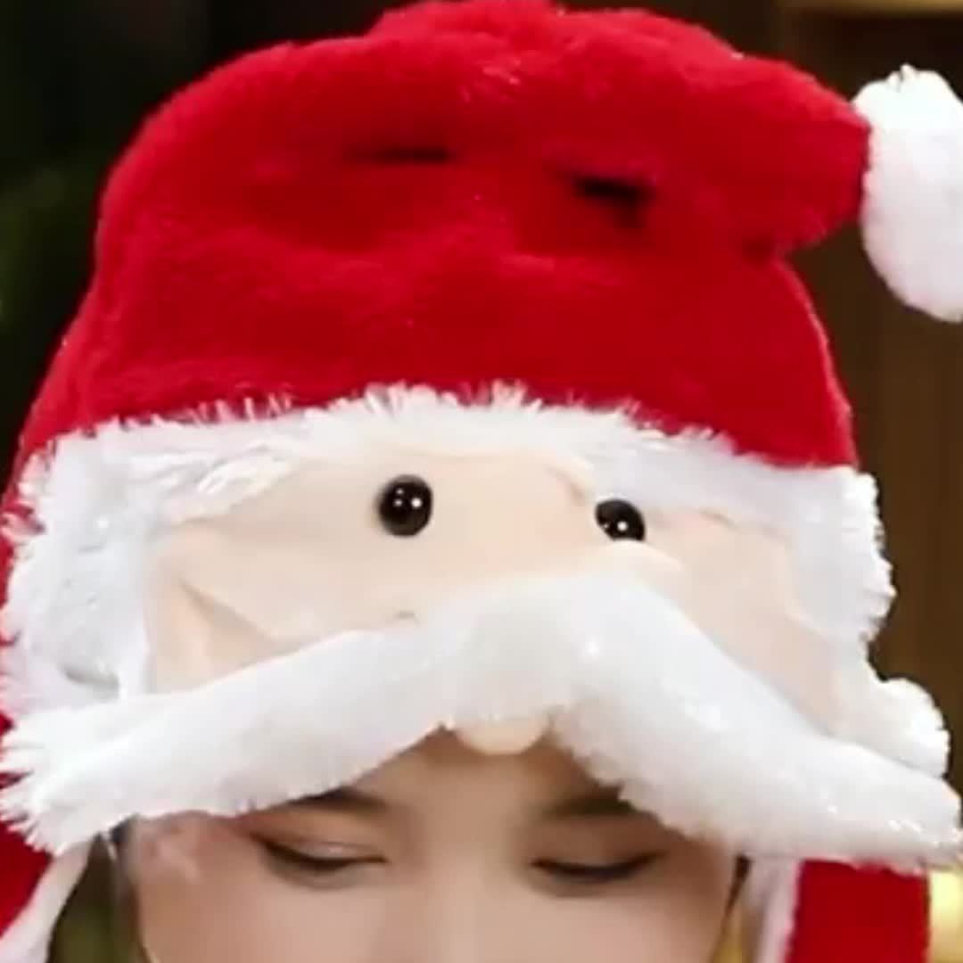 Funny Plush Christmas Hat With Moving Beard