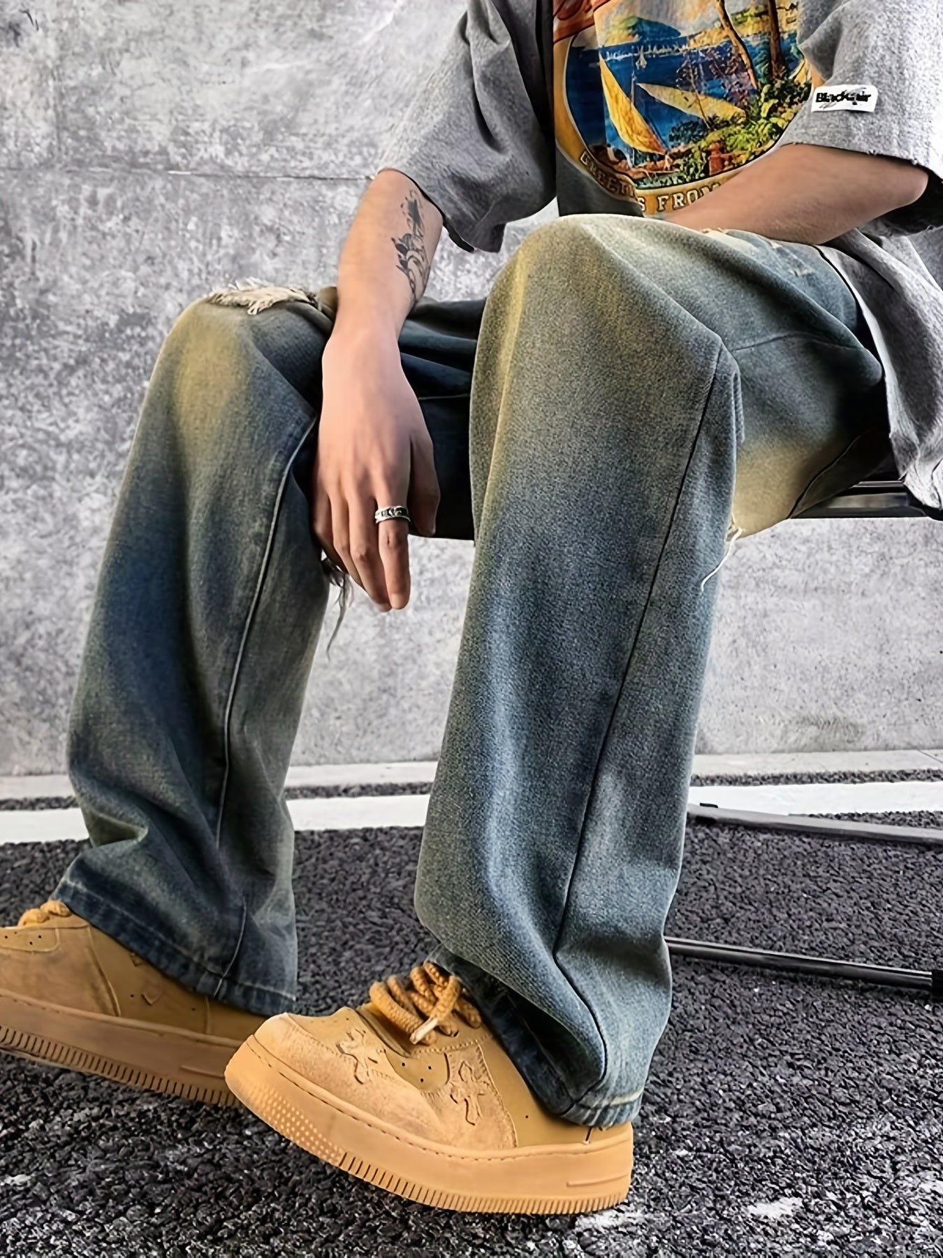 Men's Vintage Ripped Denim Jeans