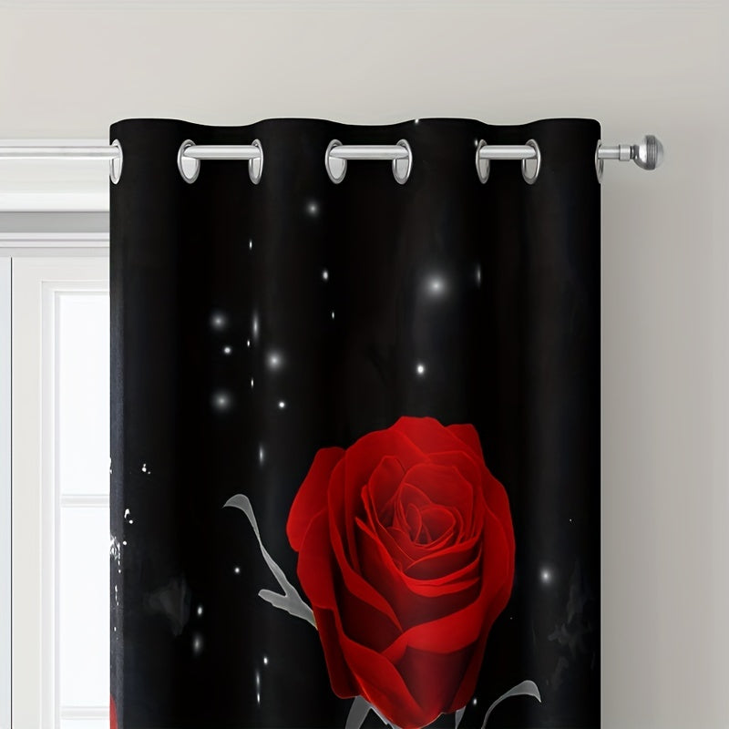 2 Floral Rose Curtains w/ Iron Buckle Multifunctional