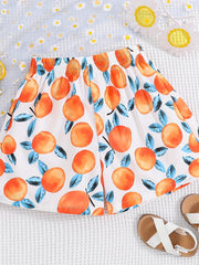 Girls Fresh Fruits Graphic Paper Bag Waist Shorts