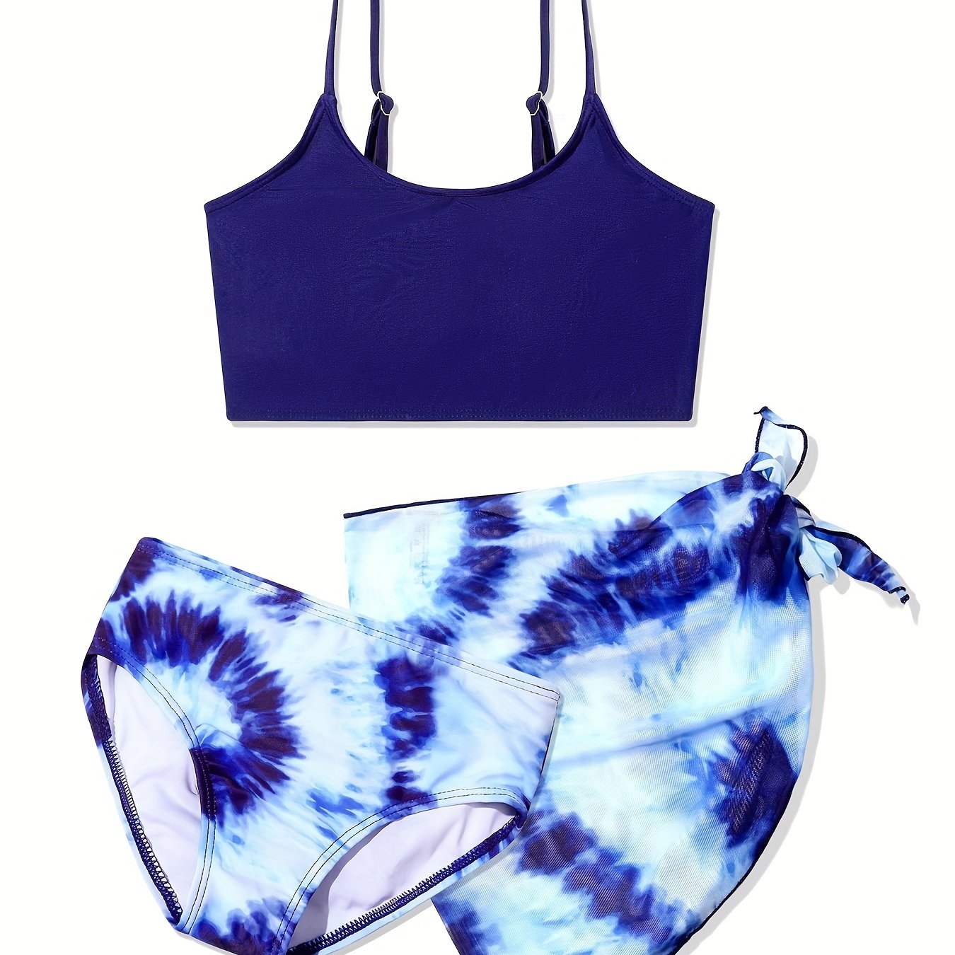 3pcs Girls Tie Dye Swimsuit Set Beach Bathing Suit Summer Clothes