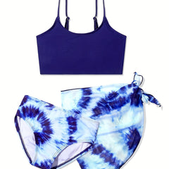 3pcs Girls Tie Dye Swimsuit Set Beach Bathing Suit Summer Clothes