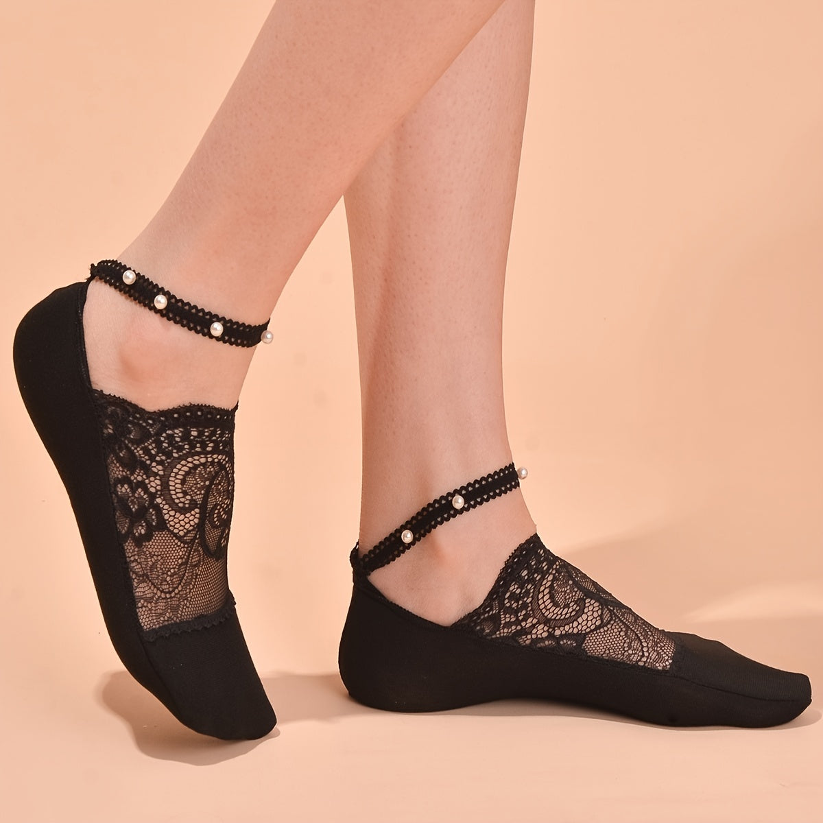 Pearl Lace Socks Thin Breathable Invisible Socks Lace Strappy Women's Stockings