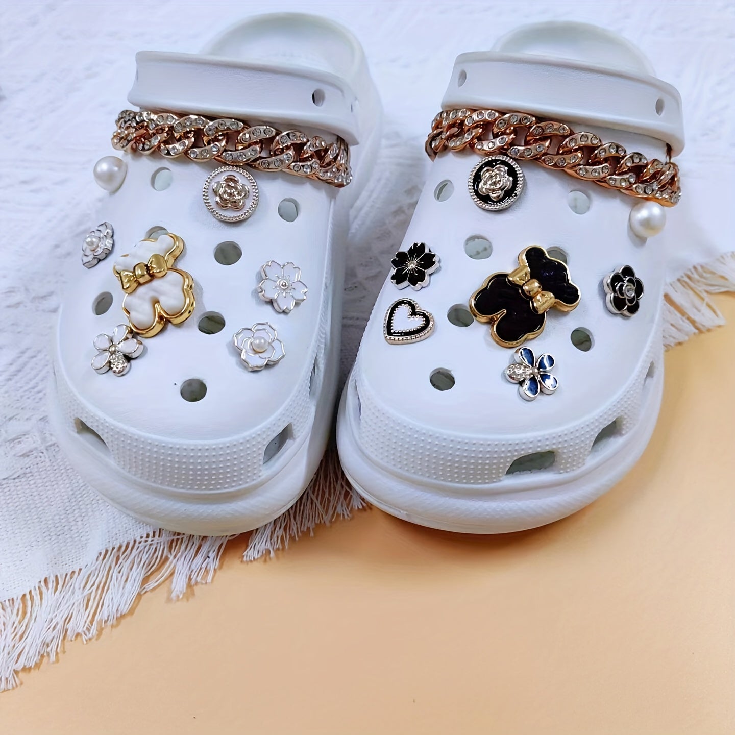 16pcs Shoe Accessories Set for Crocs with Hearts, Flowers, Pearls, and More