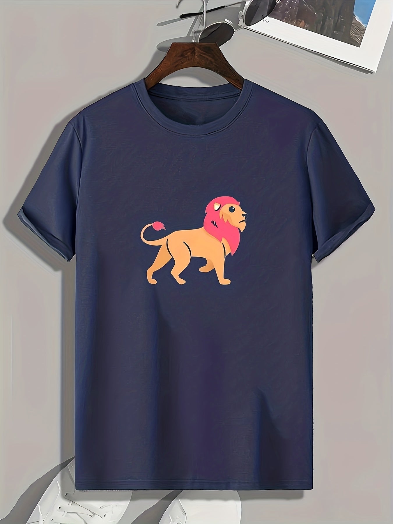 Lion Pattern Print Men's Sports T-shirt Summer Fitness Clothing
