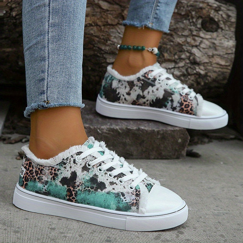 Leopard Print Lace-Up Sneakers Lightweight Outdoor Comfy Shoes