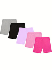 5pcs Girls' Dance Shorts Sports Bicycle Shorts Mixed Colors Set
