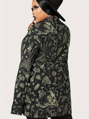 Goth Blouse Mushroom Print Button Up Mock Neck Blouse