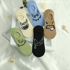Men's Monster Face Pattern Crew Socks - Street Style Cartoon Design