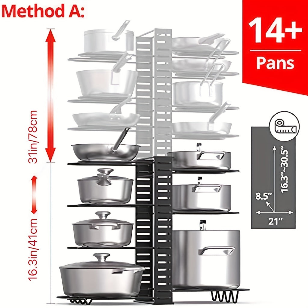 Expandable Pot Organizer Rack Under Cabinet with 4 Storage Positions
