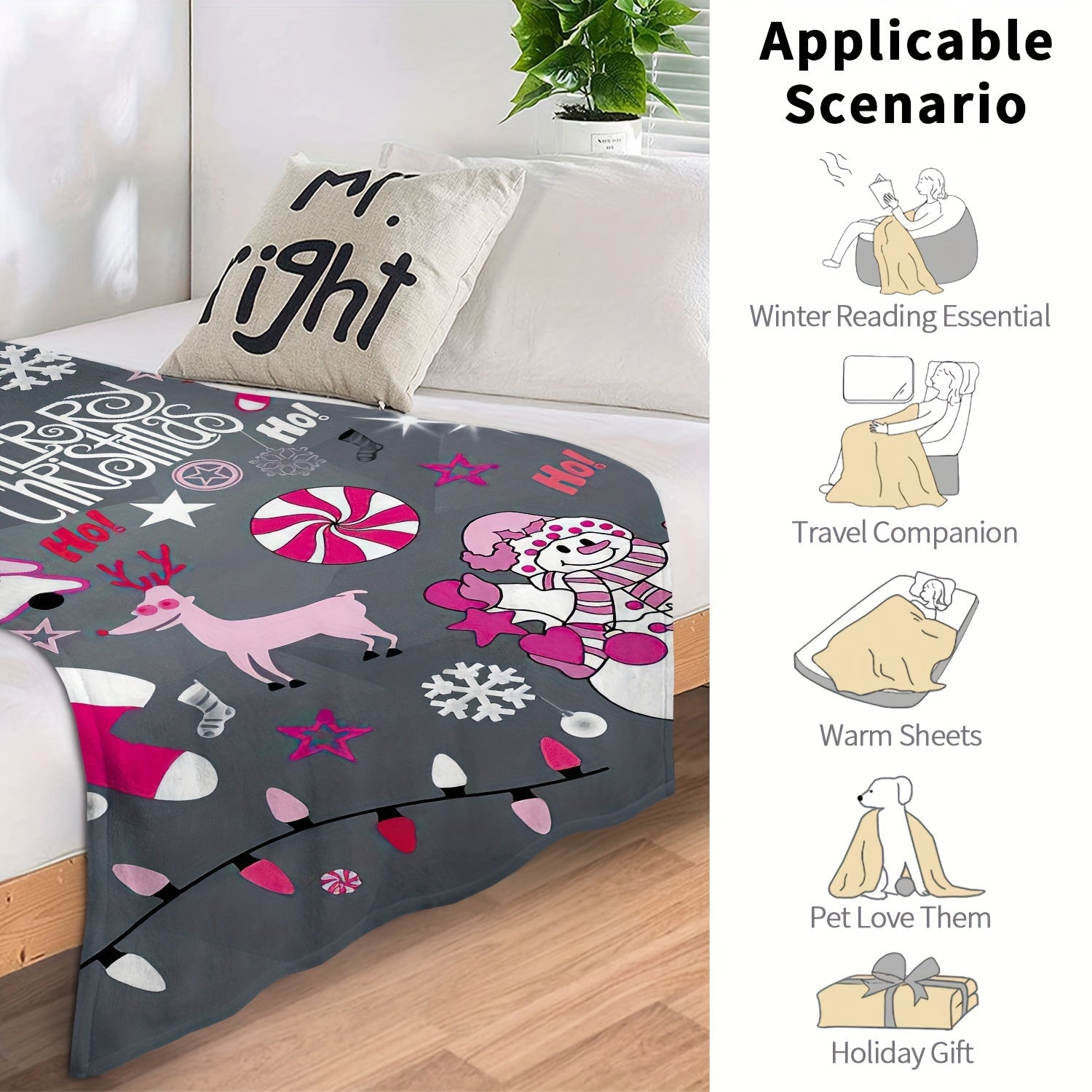 Christmas Snowman Elk Stocking Throw Blanket Soft Lightweight Sofa Blanket