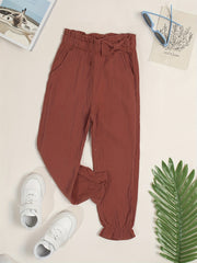 Girls Plain Bow Casual Pants Comfortable Breathable Capris