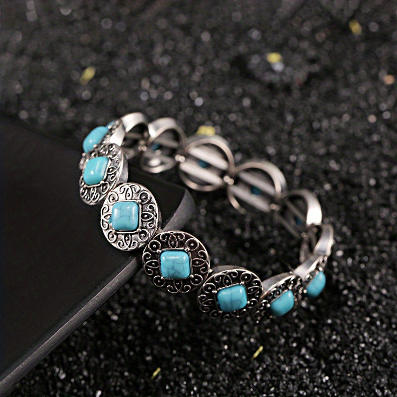 Vintage Faux Turquoise Beads Carved Bracelet Bangle Jewelry for Teen Girls