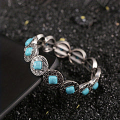 Vintage Faux Turquoise Beads Carved Bracelet Bangle Jewelry for Teen Girls
