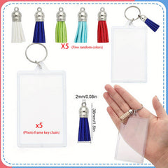 5pcs DIY Rectangle Keychain Picture Frame with 5 Tassels