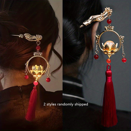 Vintage Hair Pin Twist Hair Clip Glowing Lotus Lantern Decor