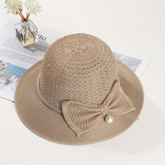 Bowknot Bucket Hat Wide Brim Crochet Sunscreen Fedora Cap