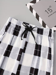 Colorblock Plaid Lounge Pants Soft Drawstring Womens Loungewear