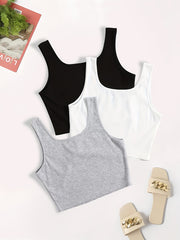 Solid Tank Top 3 Pack Casual Scoop Neck Summer Tank Top