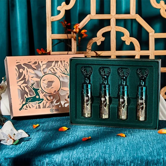 4pcs Matte Lipstick Set Box Moisturizing Nourishing Velvet Carved Lipstick