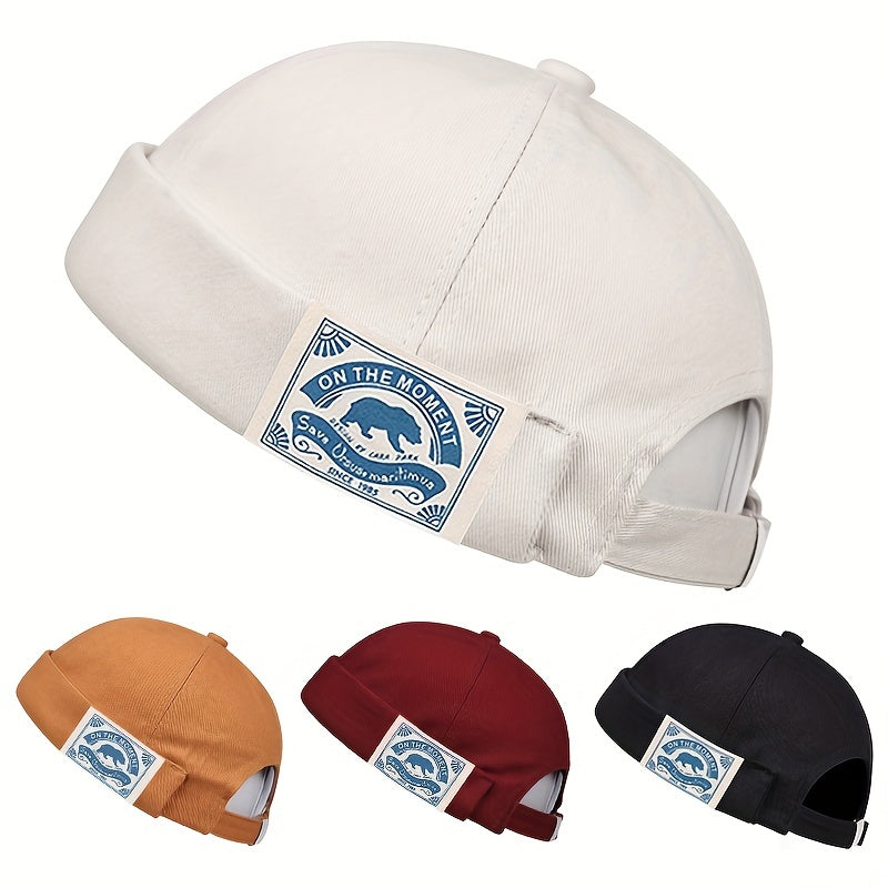 Solid Docker Cap Unisex Beanie Polar Bear Label Patch Skull Hat