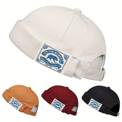 Solid Docker Cap Unisex Beanie Polar Bear Label Patch Skull Hat