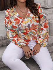 Floral Lantern Sleeve V Neck Top