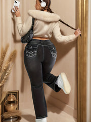 Plus Solid Button Fly High Rise Bootcut Jeans