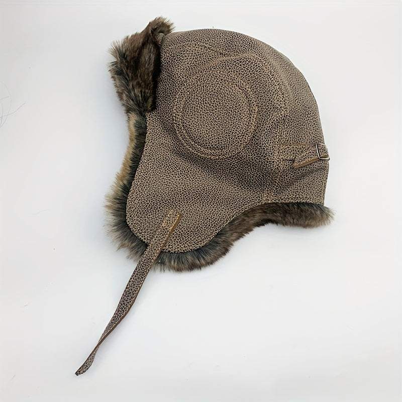 Winter Thickened PU Leather Windproof Hat for Outdoor Skiing