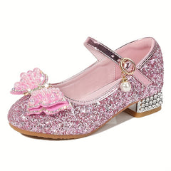 Glitter Bowknot Dress Shoes Low Heel for Kids