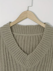 Casual V-Neck Sweater Solid Long Sleeve Jumper