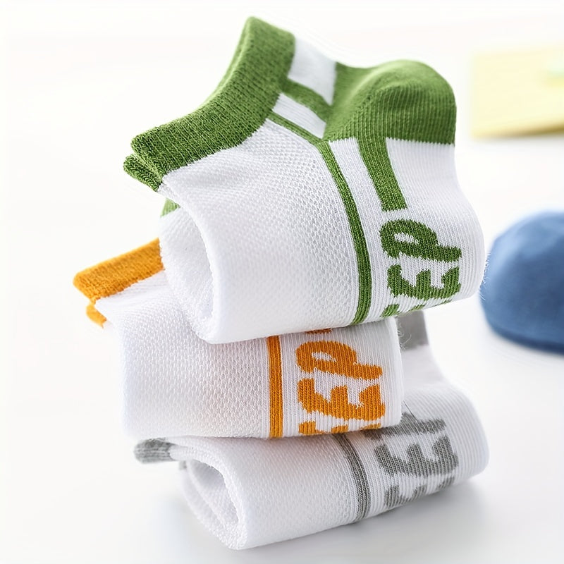 5 Pairs Kids Boys Cotton Letter Short Tube Boat Socks for Summer Spring
