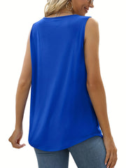 Casual Tank Top Women's Plus Solid Square Neck Pleated Tank