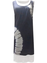 Tie Dye Tank Dress Round Neck Stretch Medium