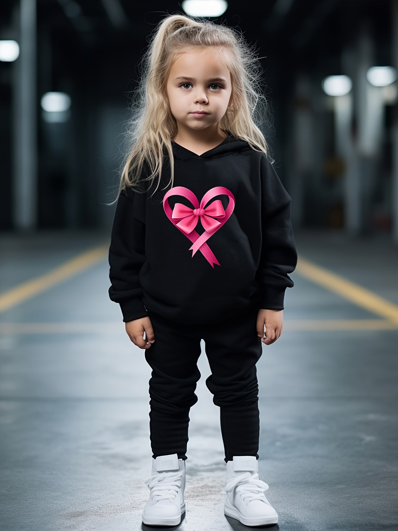 OERYUI Kids Breathable Activewear Set Heart Bow Print Hoodies Pants Set