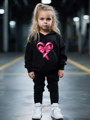 OERYUI Kids Breathable Activewear Set Heart Bow Print Hoodies Pants Set