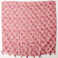 Pink Flower Print Tassel Scarf Boho Shawl Casual Hijab Head Wrap Women