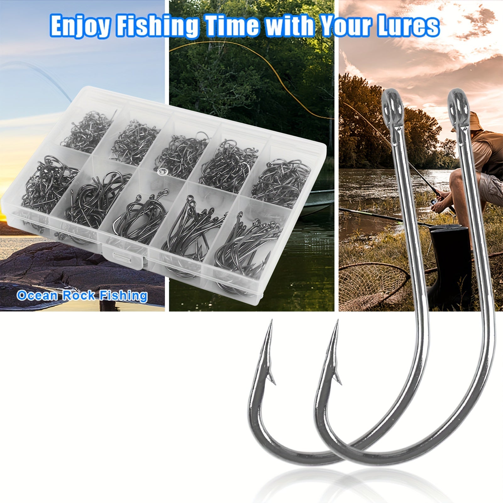 300-500 Mix Sizes Fishing Hooks Long Shank Sea Bass Tackle