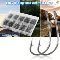 300-500 Mix Sizes Fishing Hooks Long Shank Sea Bass Tackle