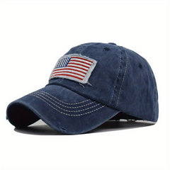 Ponytail Baseball Cap Flag Patch Denim Washed Distressed Dad Hats Independence