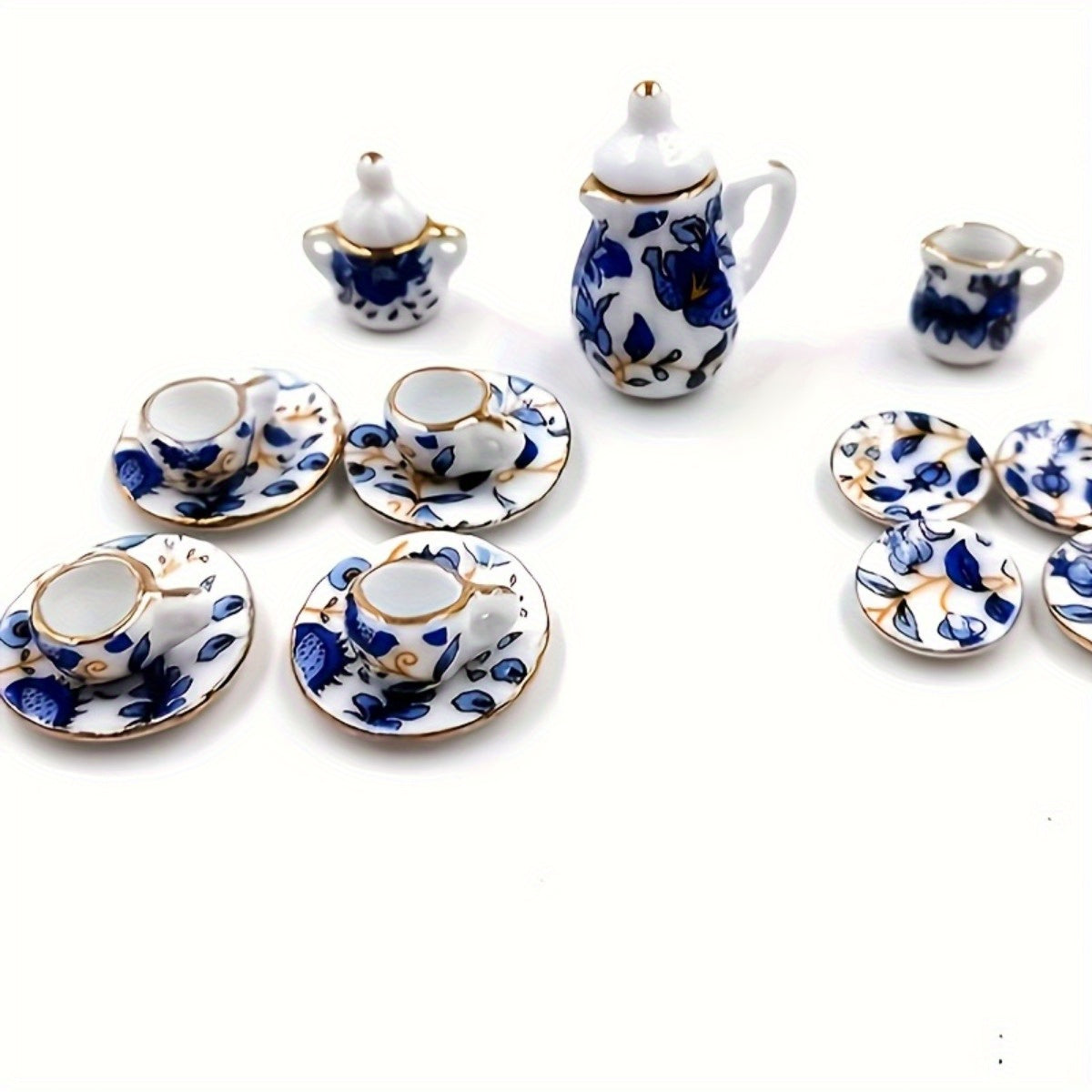 15pcs Ceramic Tea Set 1:12 Scale Handcrafted Dollhouse Decor Collectors