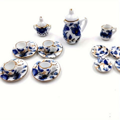 15pcs Ceramic Tea Set 1:12 Scale Handcrafted Dollhouse Decor Collectors