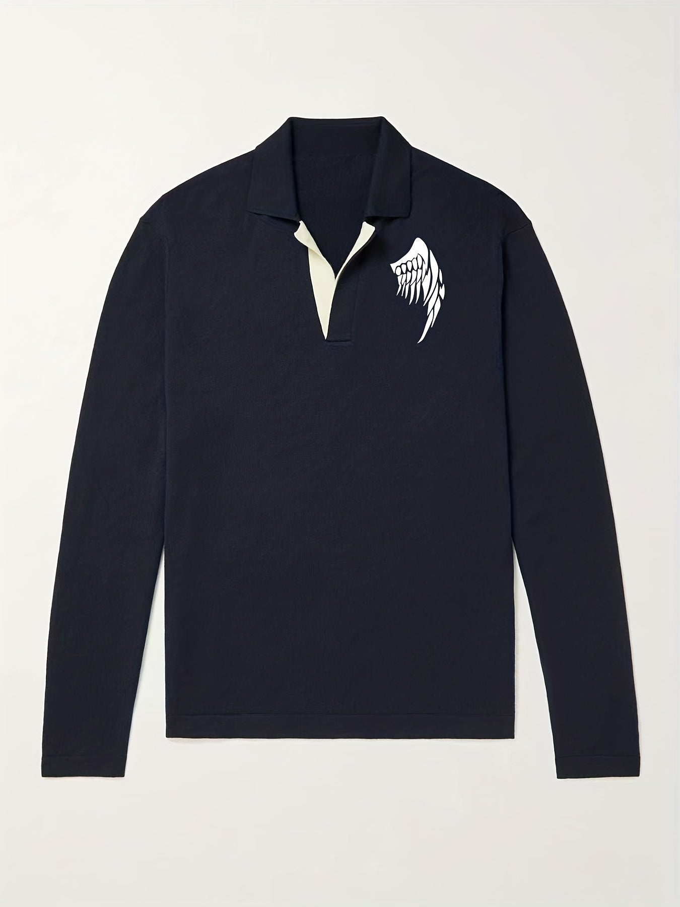Men's Wing Pattern Knit Polo Shirt Stretch V Neck Sweater